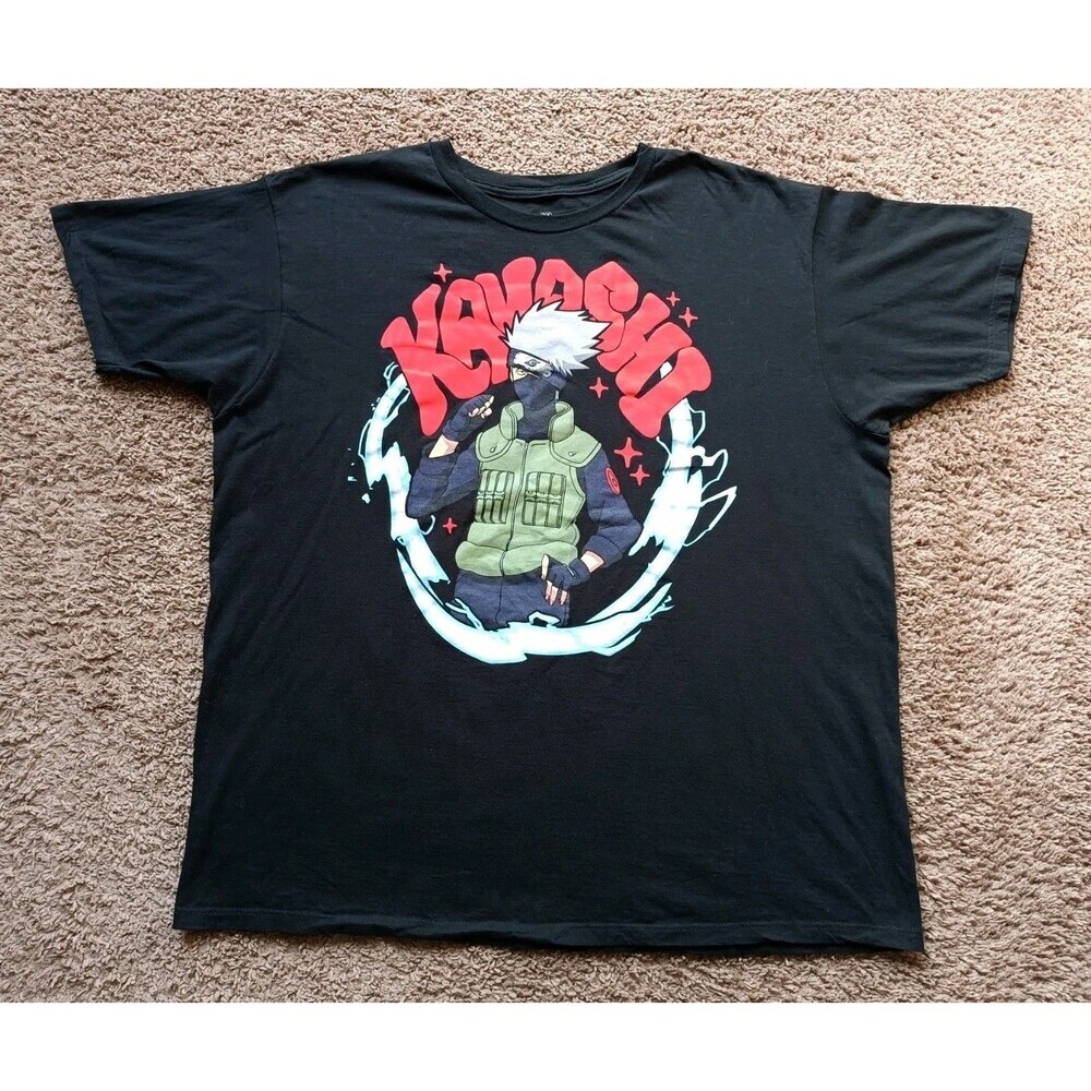 Naruto T-Shirt Men's 2XL Kakashi Graphic Print Black Short Sleeve